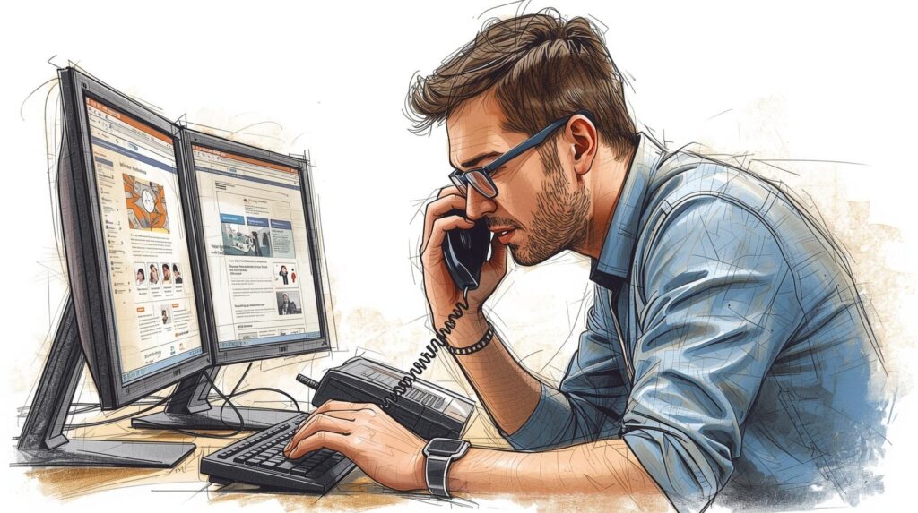 Web Designer chating with a client while working on their website Simply Effective Web Design